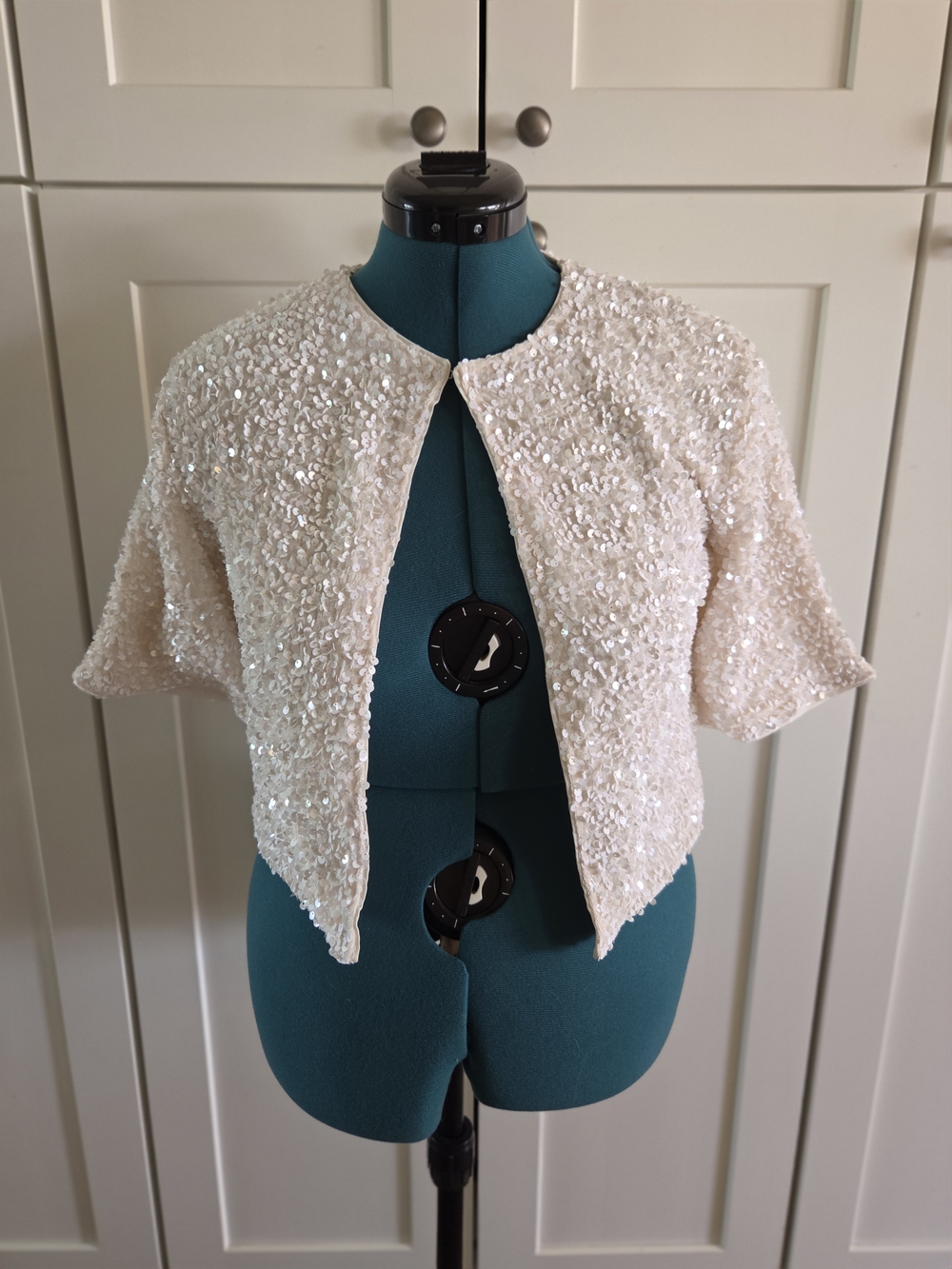 H&M Ivory Sequined Cropped Shrug
